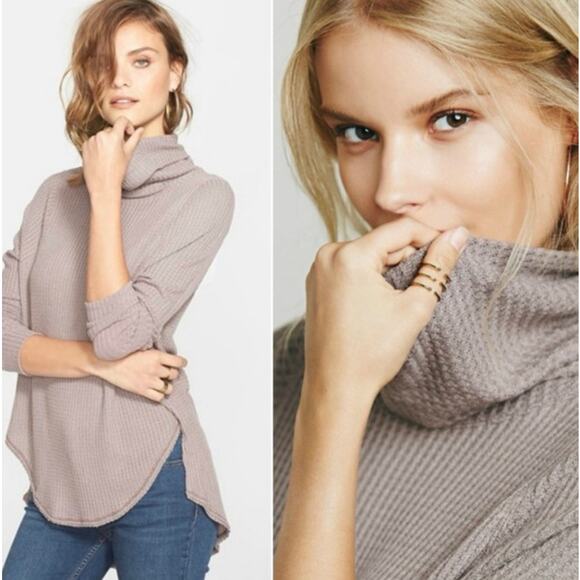 3/$20 ⭐️ Free People Kristina Drippy Thermal Cowl Neck Top Mushroom Size Small - Picture 1 of 9